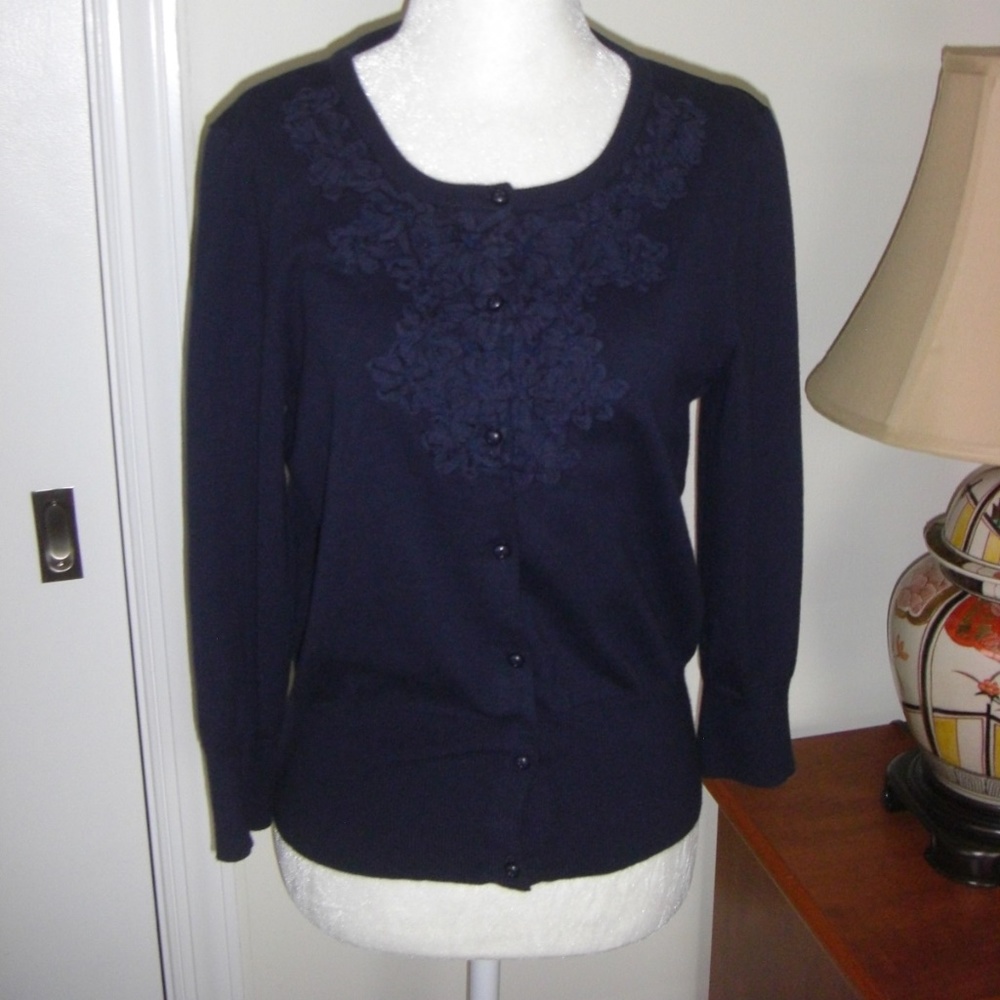 Jones NY Navy embelished cardigan sweater sz.pm